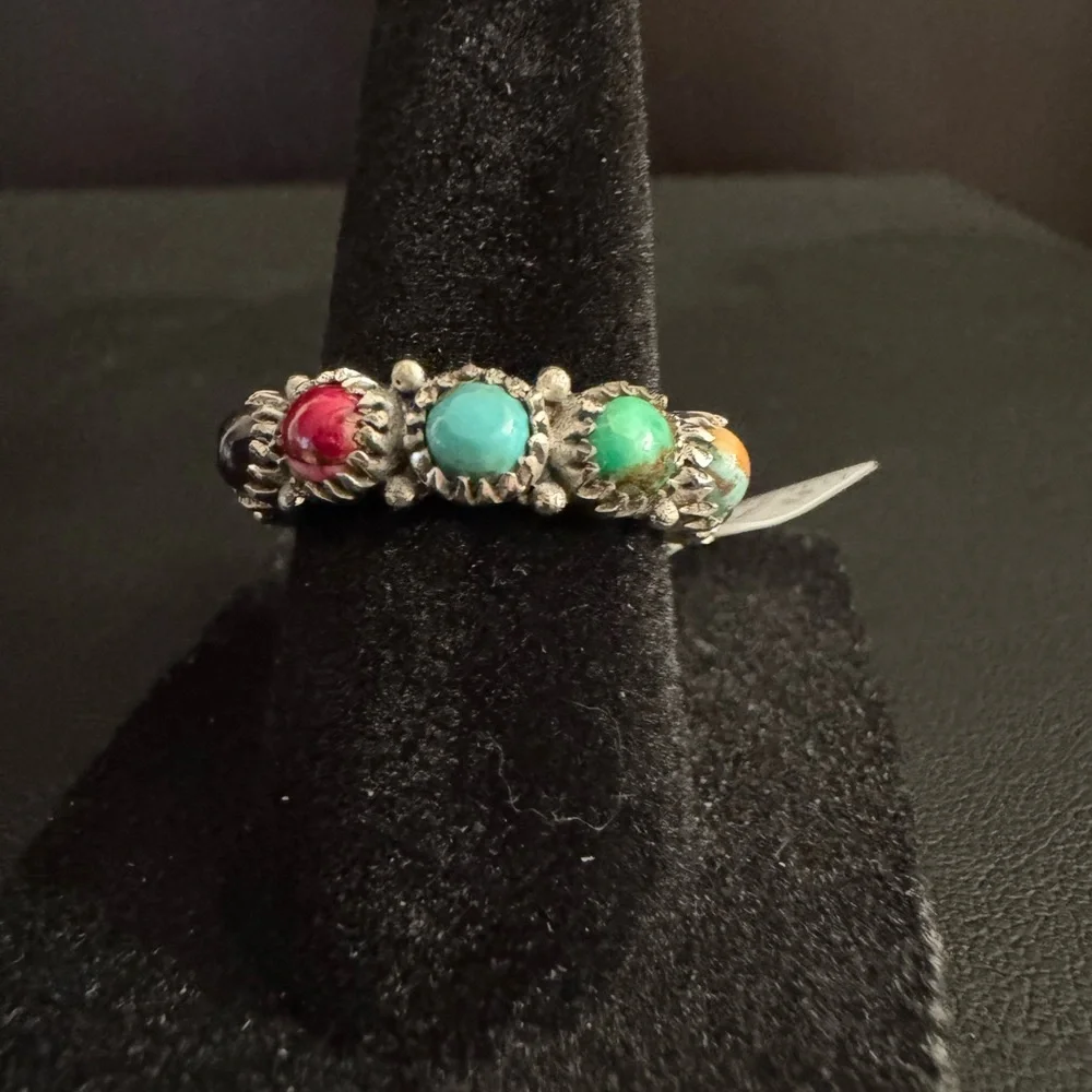 Elegant Multi-Stone Silver Ring‎